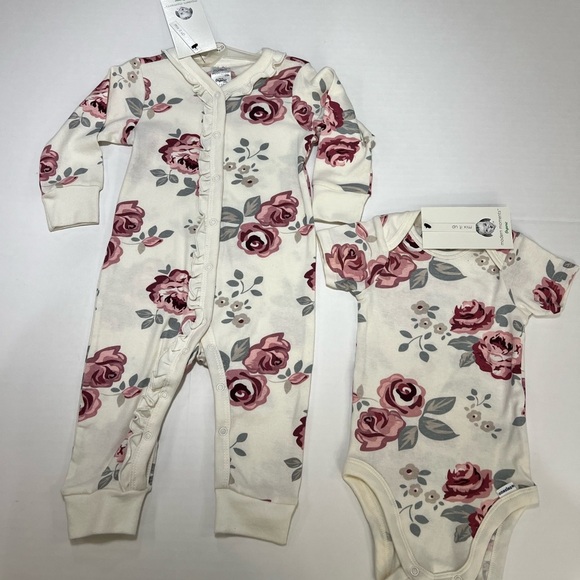 Gerber Cream and Pink Floral Footies - Picture 1 of 15